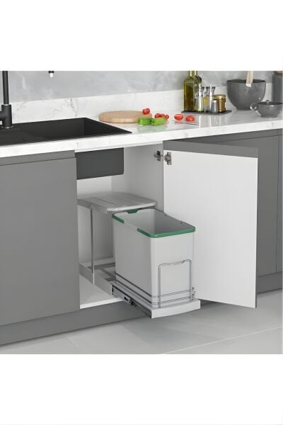 Tls. Raylı Plastik Gövde Çöp Kovası 24 Lt.-gri