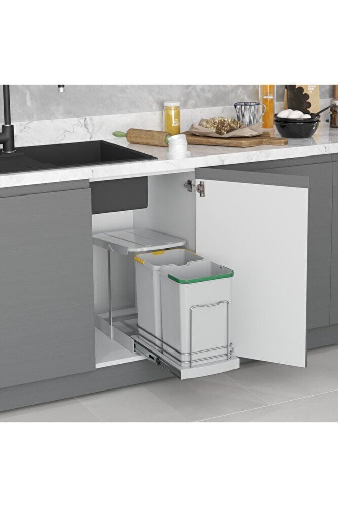 S-2392.g Teleskopik Raylı Plastik Gövde Çöp Kovası 12+12 Lt