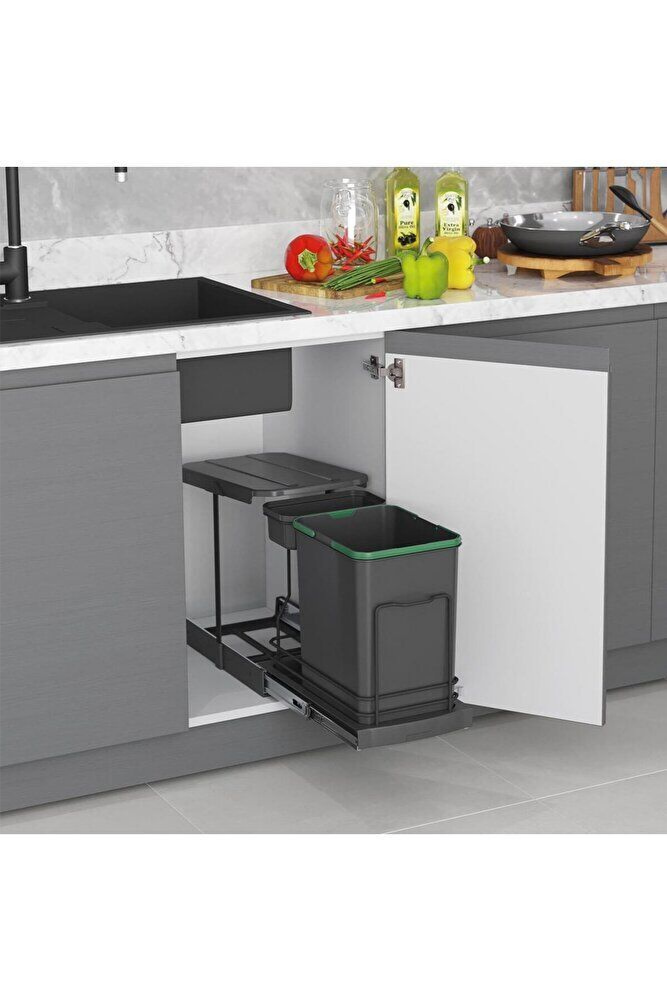 S-2391 Teleskopik Raylı Antrasit Plastik Gövde Çöp Kovası