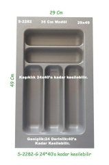 S-2282-g Çekmece Içi Plastik Kaşıklık Gri En:29-24 D:49-40 Cm Arası Kesilir 5 Göz