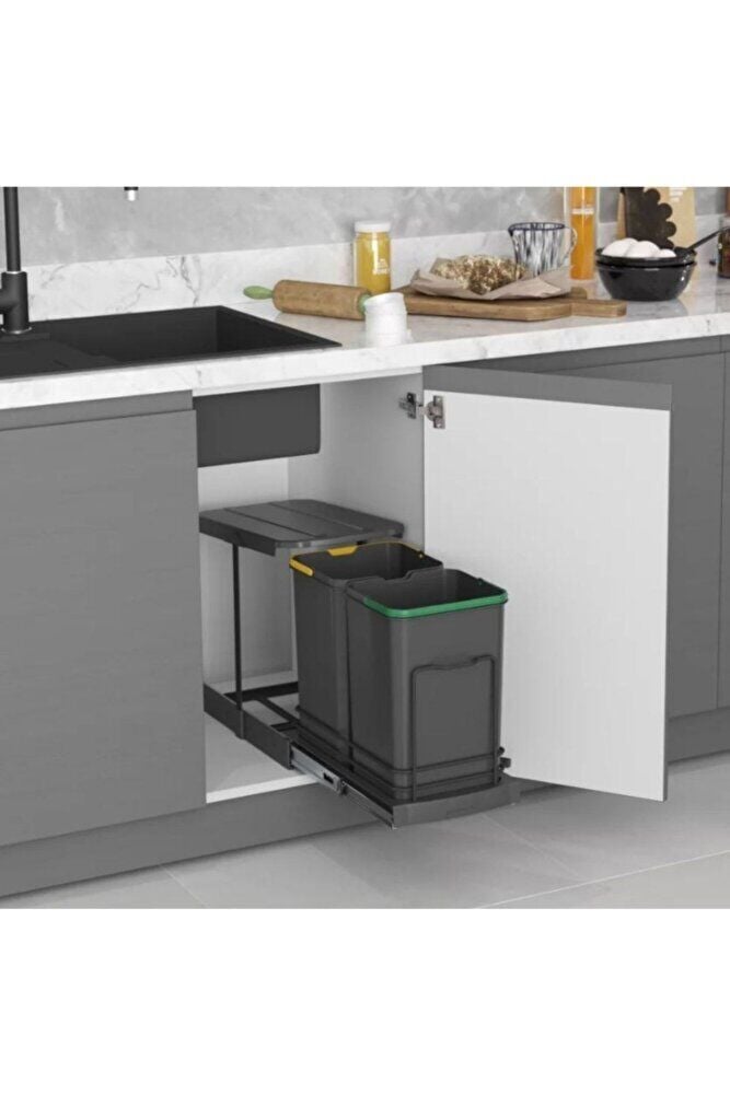 Teleskopik Raylı Plastik Gövde Çöp Kovası 12+12 Lt. Antrasit S-2392-a