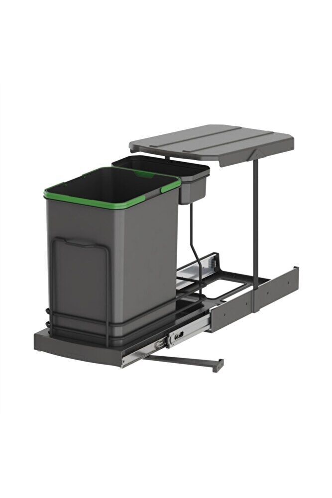 Teleskopik Raylı Plastik Gövde Çöp Kovası Antrasit 16 1 Litre Modül 40cm (S-2391-A)