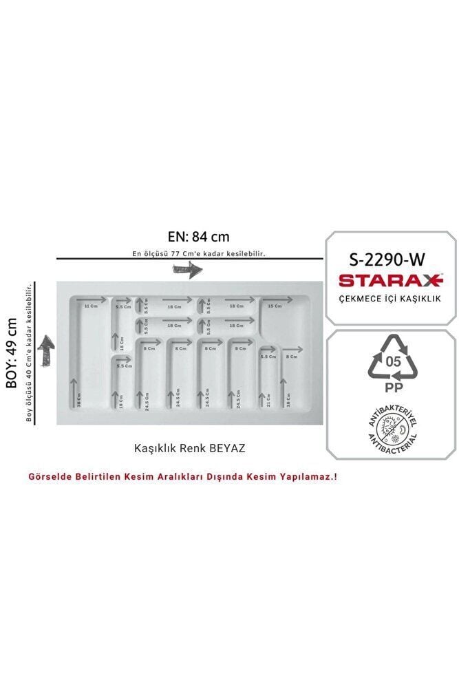 S-2290-w Çekmece Içi Plastik Kaşıklık Beyaz En:84-77 D:49-40 Cm Arası Kesilir 13 Göz