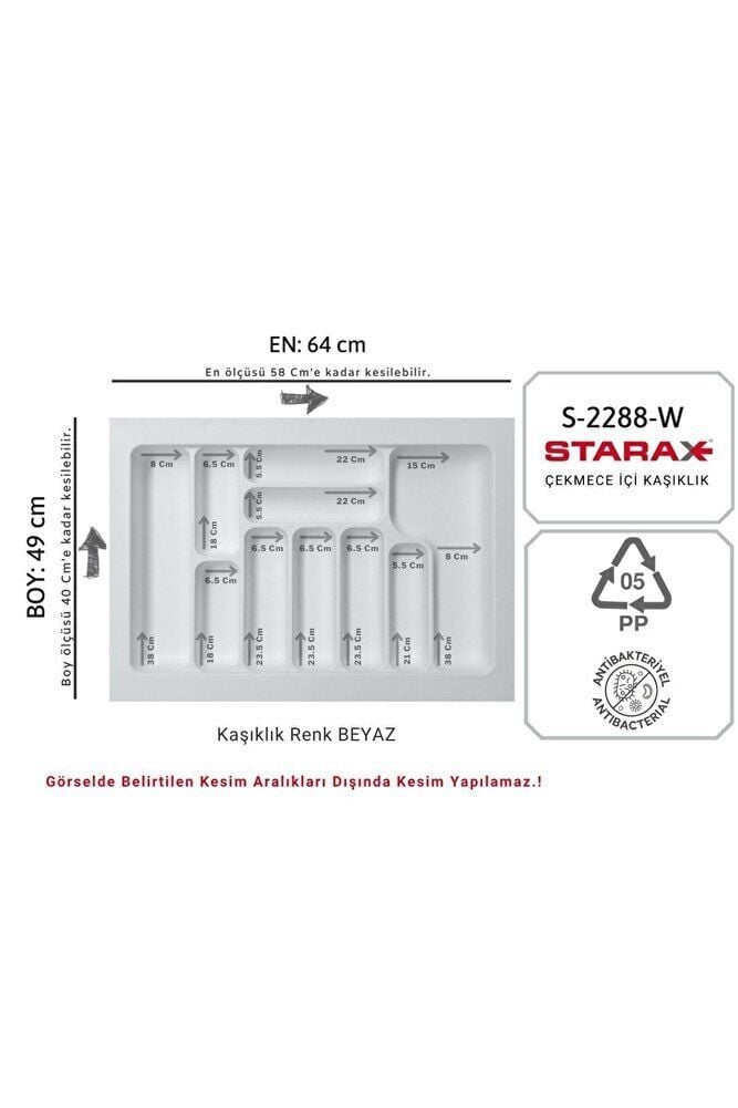 S-2288-w Çekmece Içi Plastik Kaşıklık Beyaz En:64-58 D:49-40 Cm Arası Kesilir 10 Göz