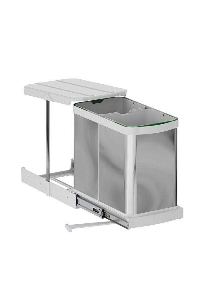 Çöp Kovası Paslanmaz Çelik Raylı 12 12 L Toplam 24 Lt. Çift Kovalı