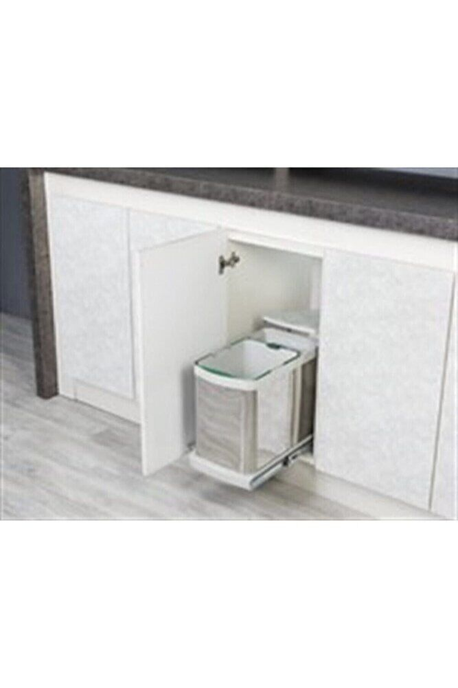Gri 26x44x40x40-35 Cm Teleskopik Raylı Paslanmaz Gövde 16+1 Litre Çöp Kovası (s-2395-g)
